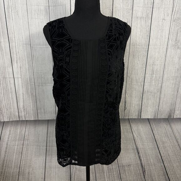 Meadow Rue Tops - Anthropologie Meadow Rue Womens Large Black Burnout Velvet Sleeveless Blouse Top